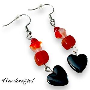 Glass and hematite beaded handcrafted earrings - dangly